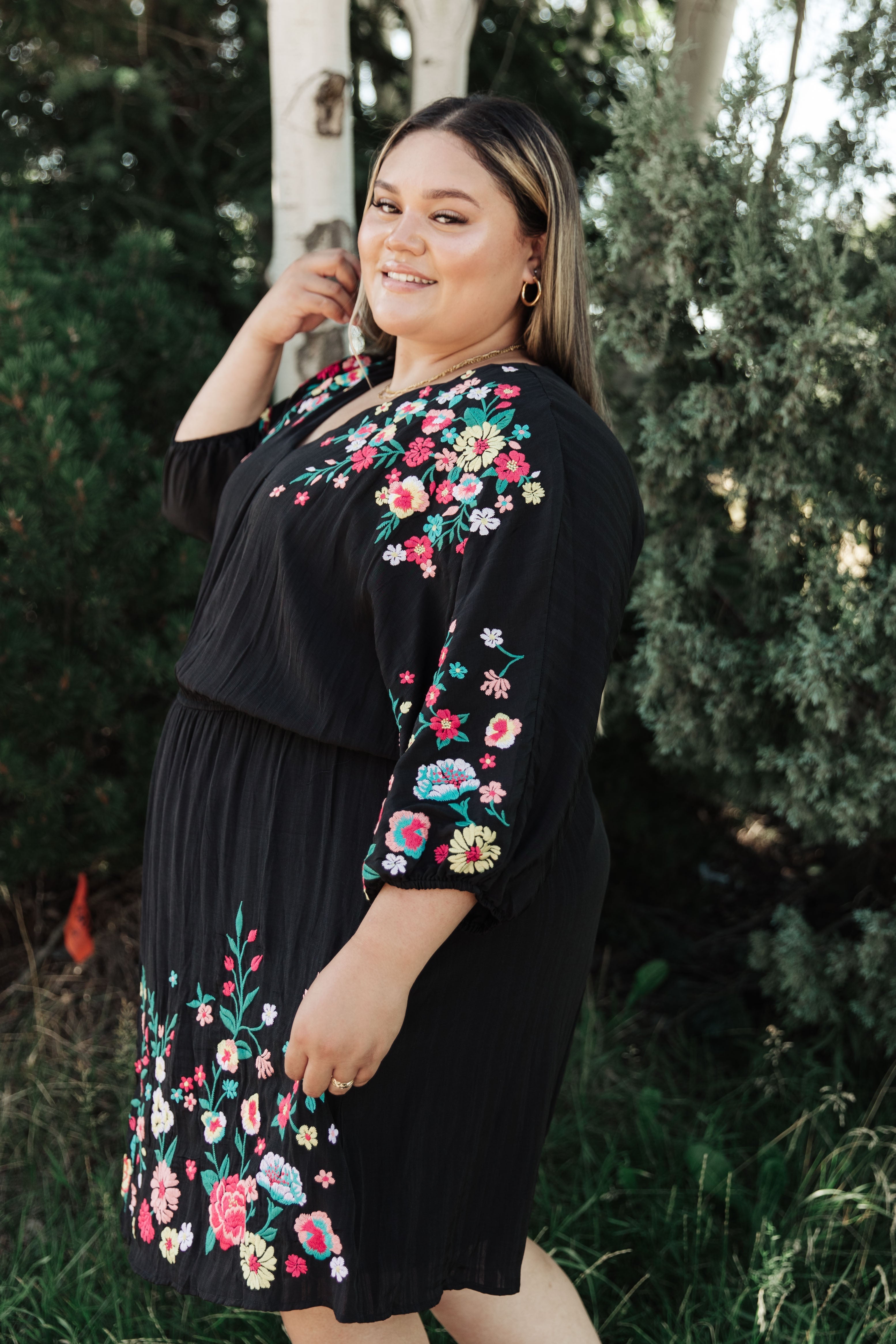 Black Embroidered Dress Happy To See You Floral Embroidered Dress