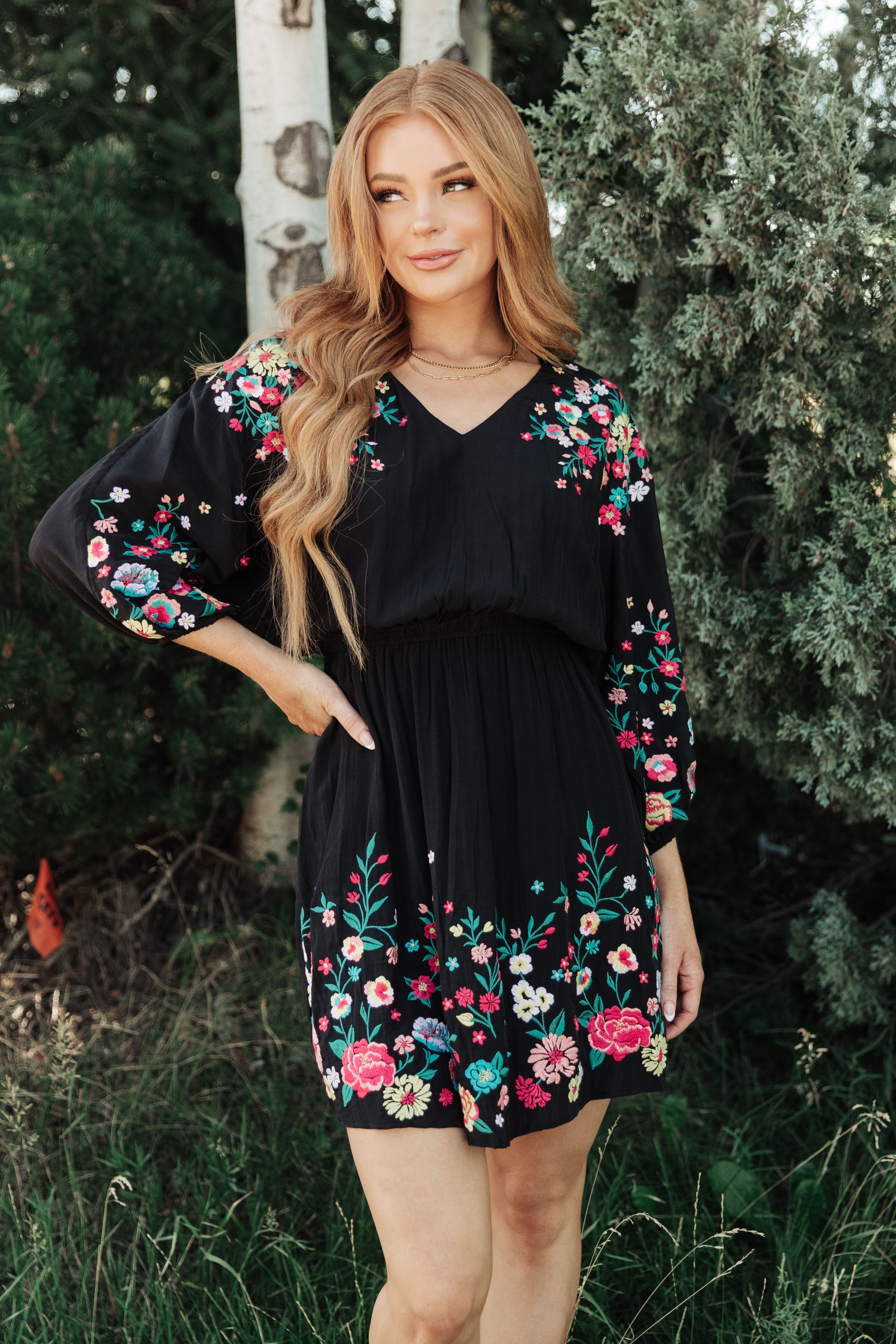 Black Embroidered Dress Happy To See You Floral Embroidered Dress