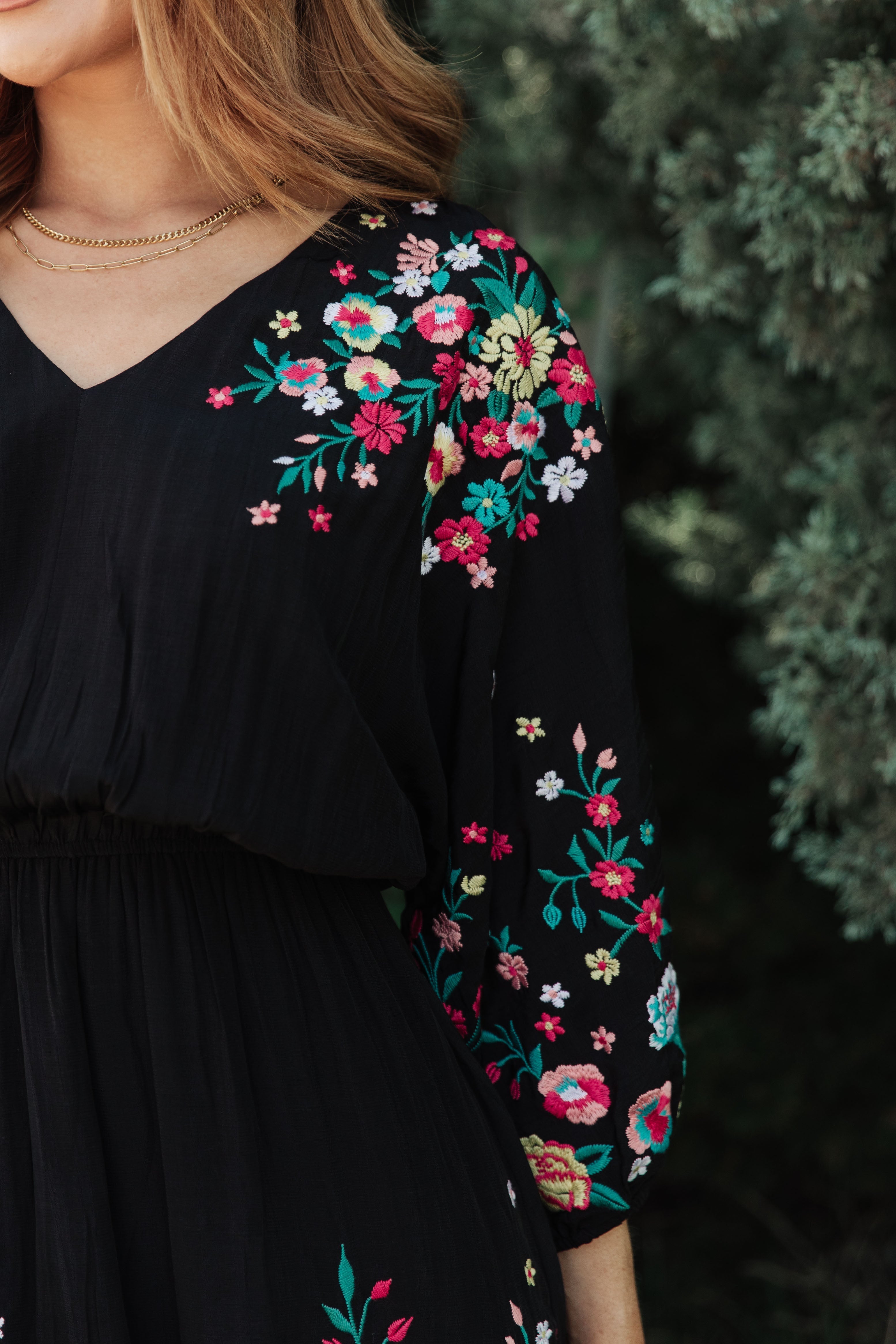 Black Embroidered Dress Happy To See You Floral Embroidered Dress