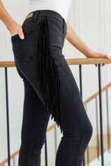 Judy Blue Hilary Side Fringe Skinny Jegging Jeans In Black