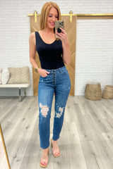 Judy Blue High Rise Button Fly Distressed Boyfriend Jeans