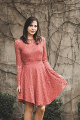 Lost In The Moment Lace Skater Dress In Rose