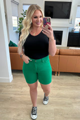 Judy Blue Jenna High Rise Control Top Cuffed Shorts in Green