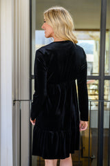 Jentsyn Velvet V-Neck Dress in Black