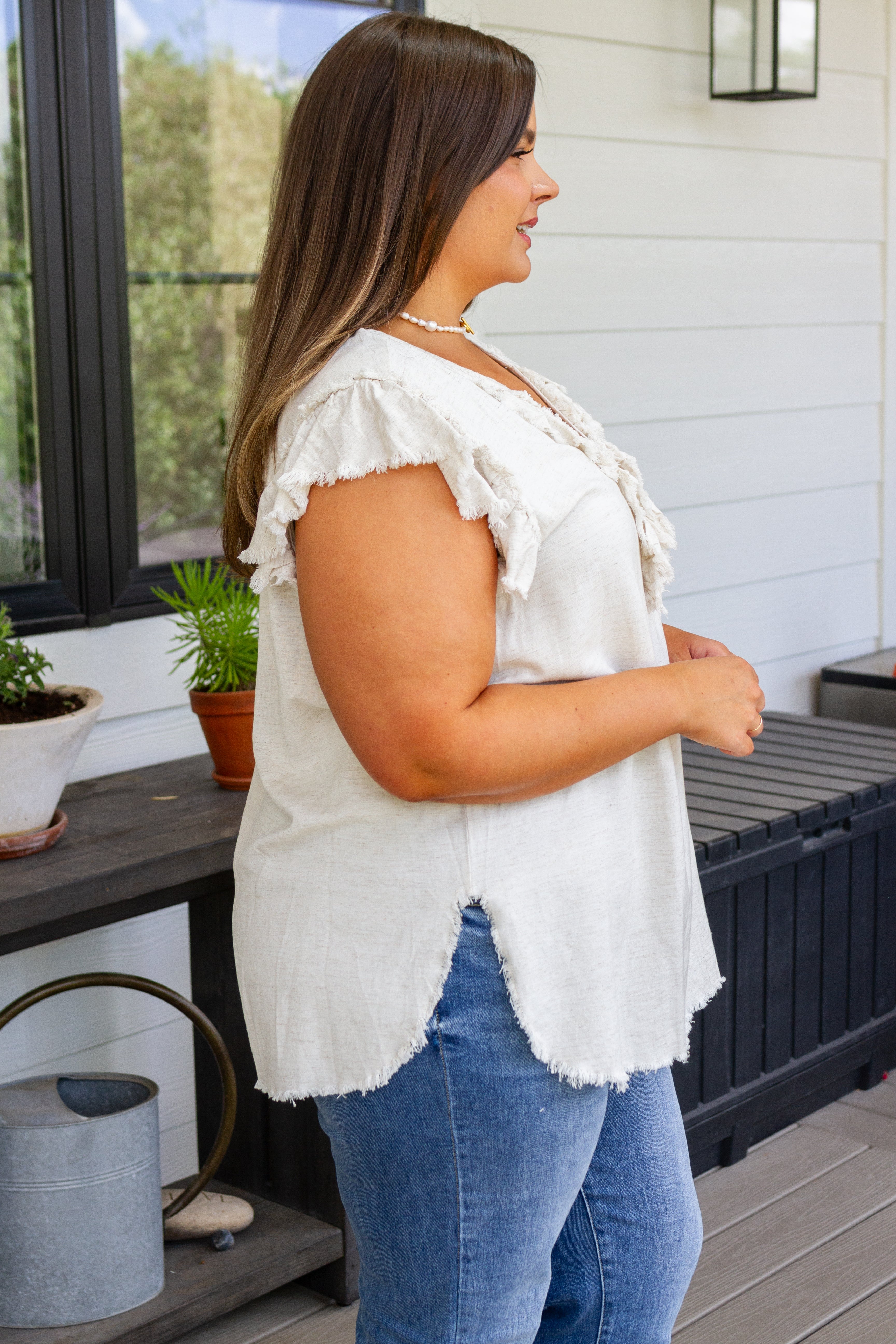 Linen Ruffle Detail Blouse