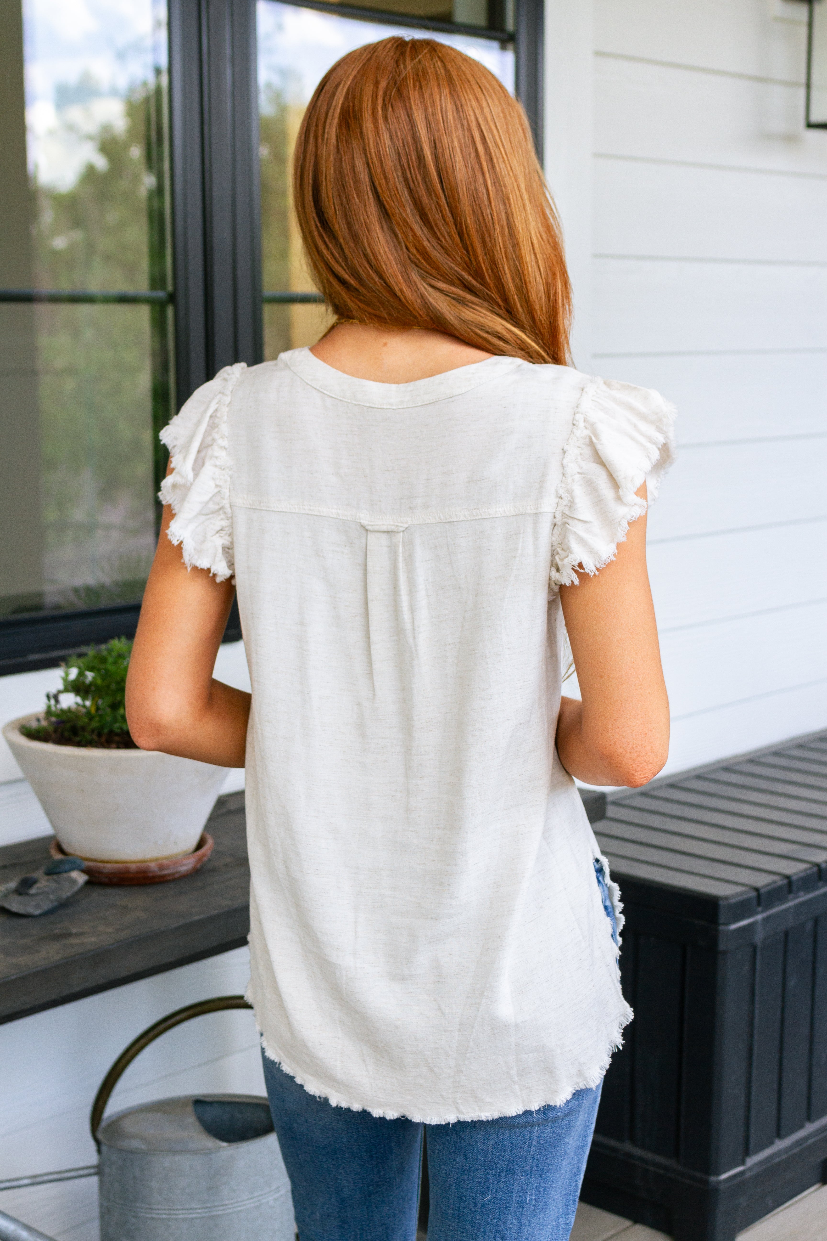 Linen Ruffle Detail Blouse