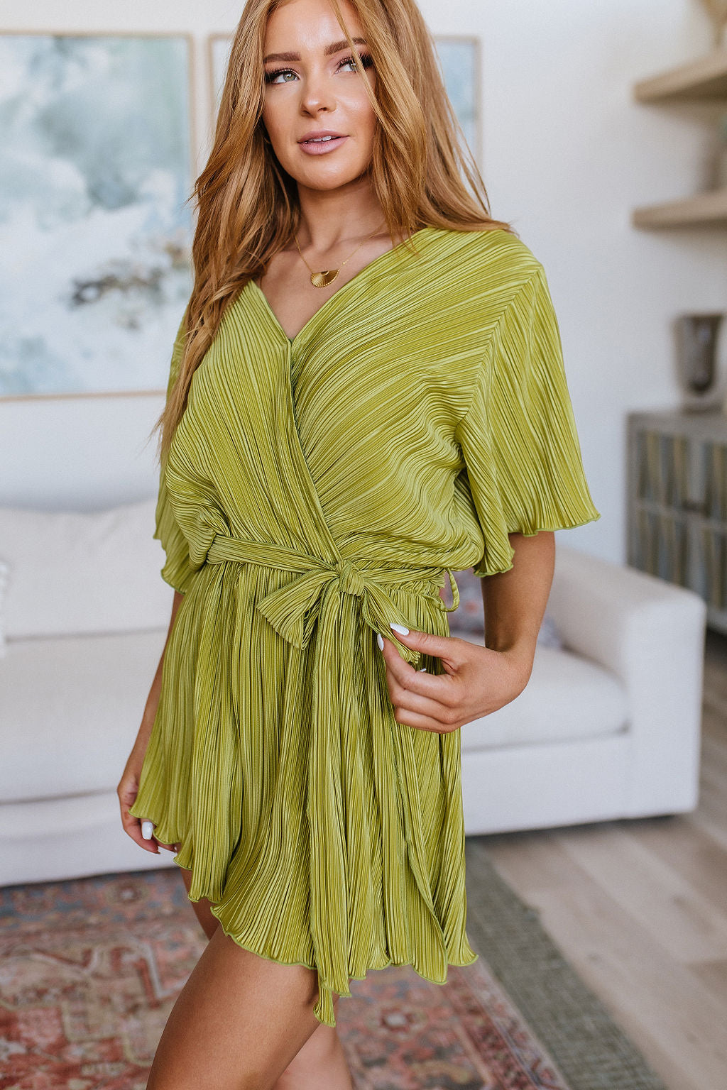 Green Romper Lovely Life Plisse Romper in Green