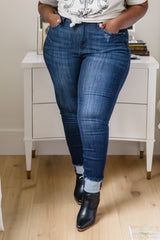 Judy Blue Maeve Mid-Rise Dark Wash Cuffed Skinny Jeans
