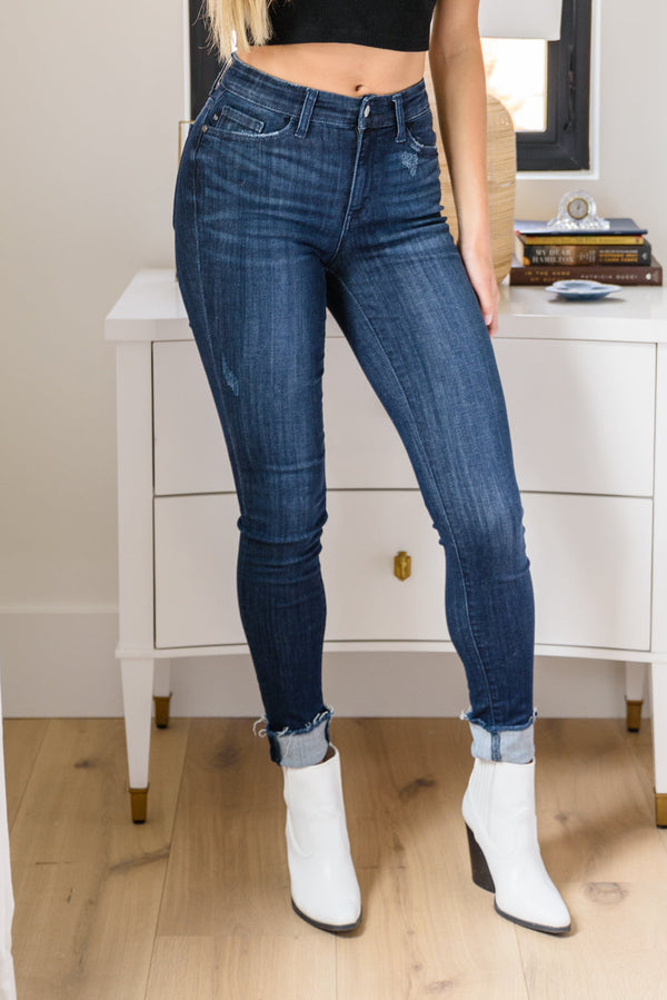 Judy Blue Maeve Mid-Rise Dark Wash Cuffed Skinny Jeans