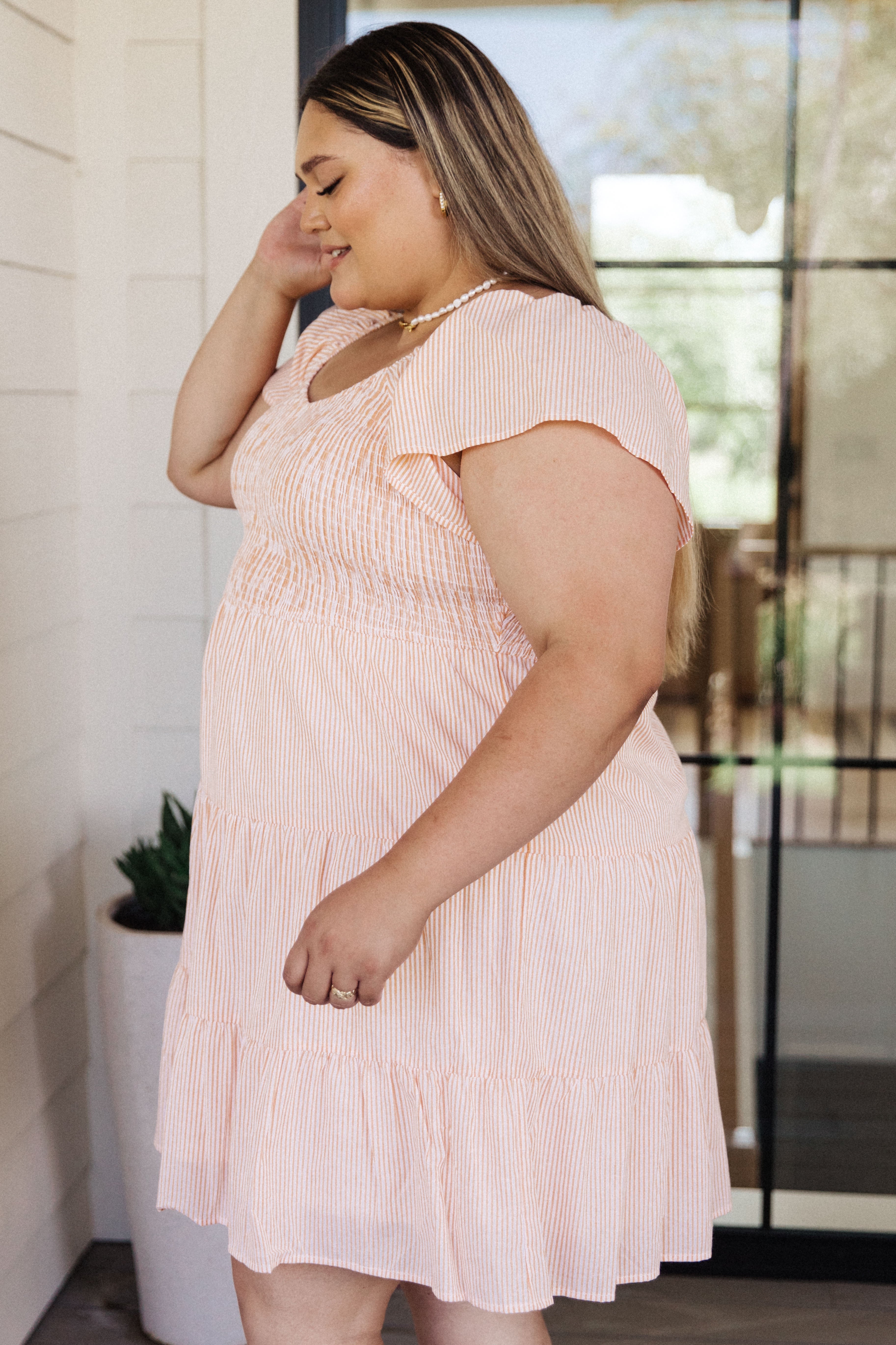 Making a Point Pinstripe Coquette Dress in Peach