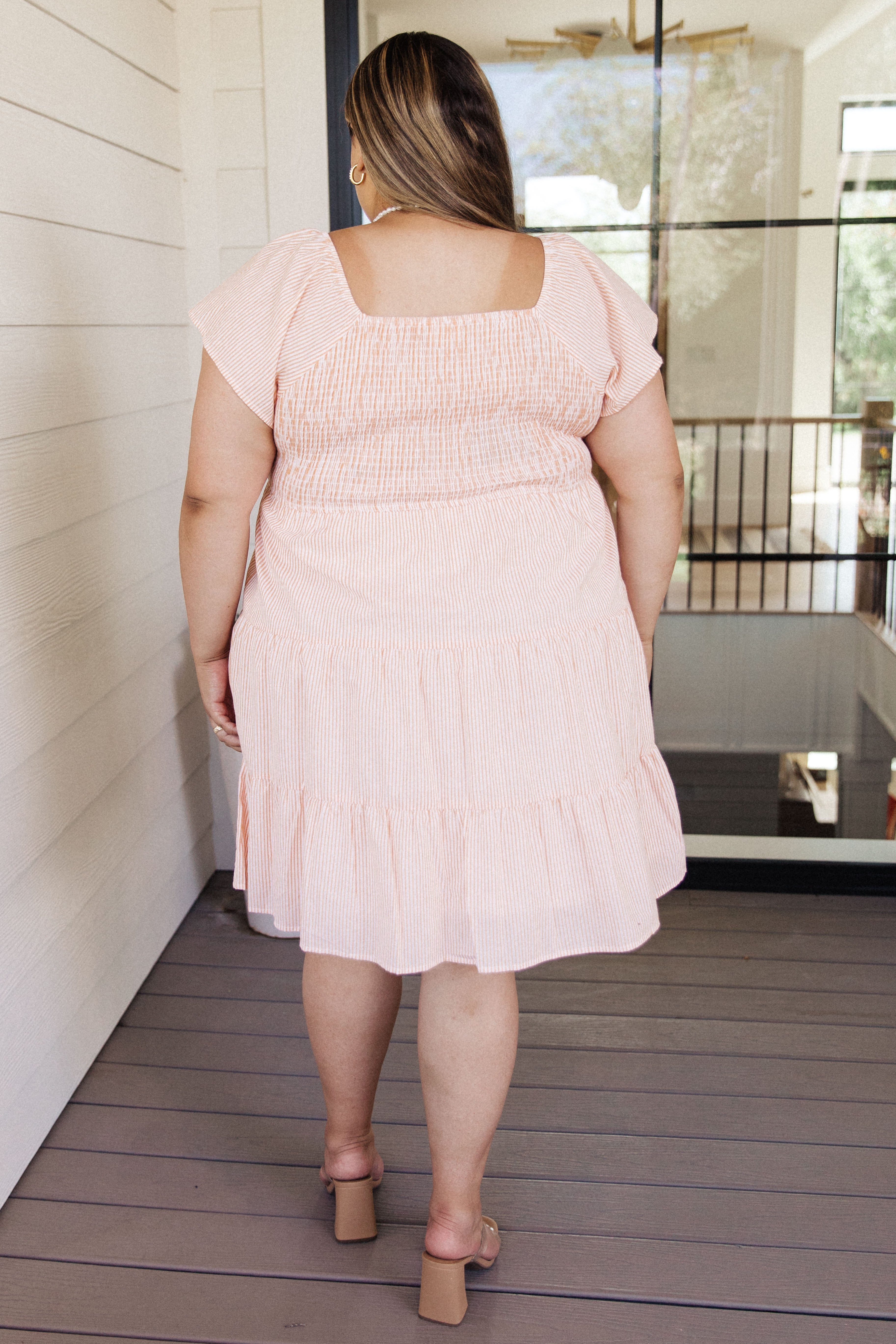 Making a Point Pinstripe Coquette Dress in Peach