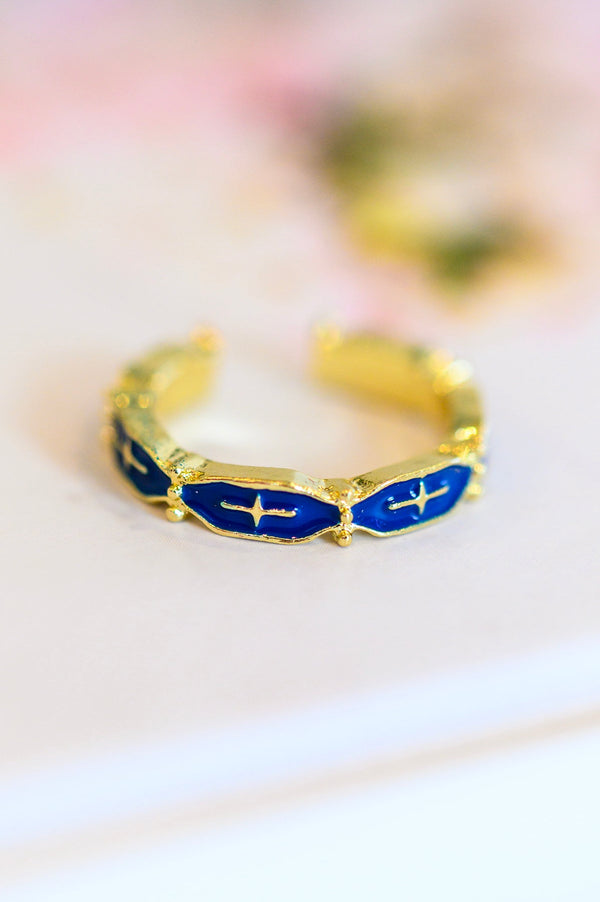 18k Gold Mariana Hand Crafted Blue Cross Ring