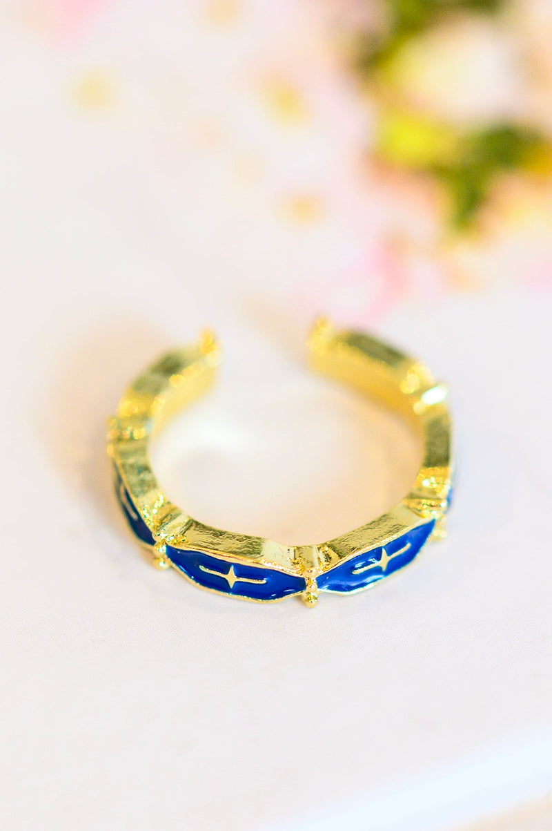 18k Gold Mariana Hand Crafted Blue Cross Ring