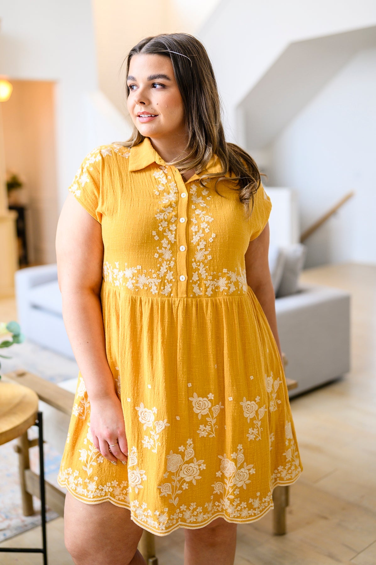 Marigold Embroidered Babydoll Cotton Dress