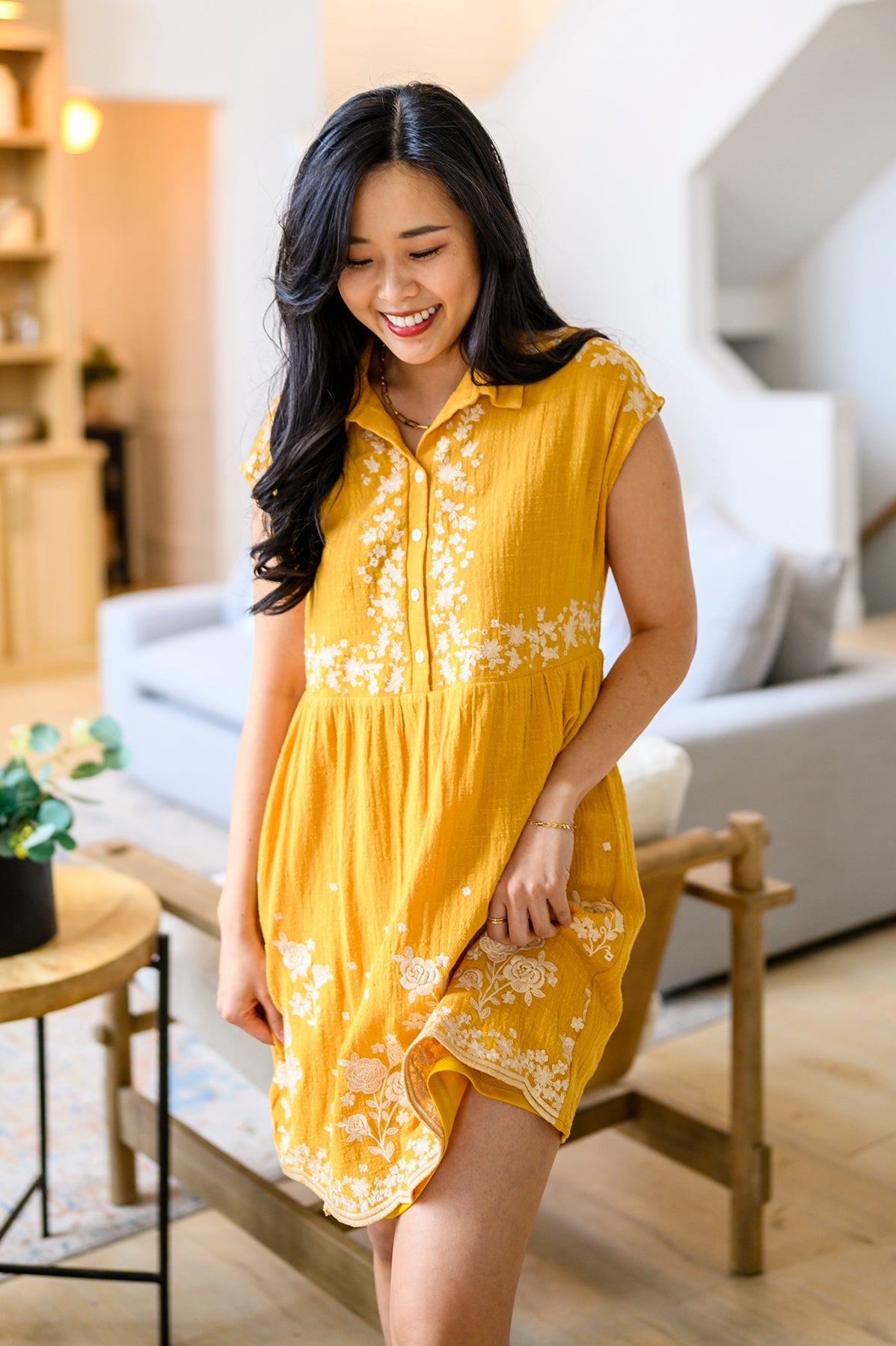 Marigold Embroidered Babydoll Cotton Dress