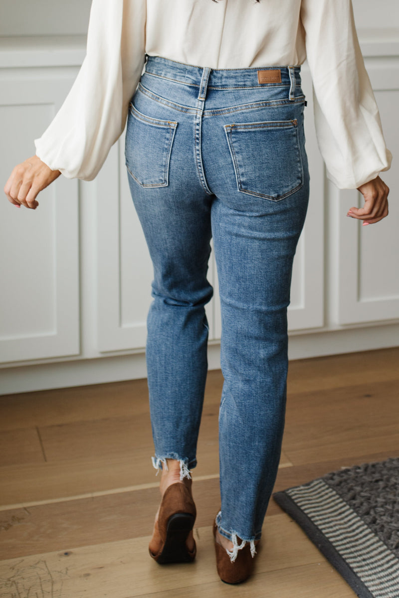 Judy Blue Midrise Destructed Hem Slim Fit Jeans