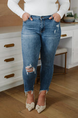 Judy Blue Midrise Destructed Hem Slim Fit Jeans