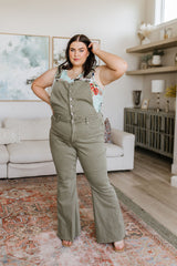 Judy Blue Control Top Release Hem Overalls in Olive