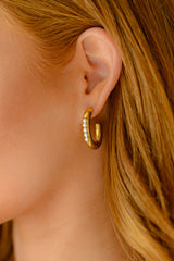 18K Gold Hoop Earrings Gold Pearls In Line Earrings