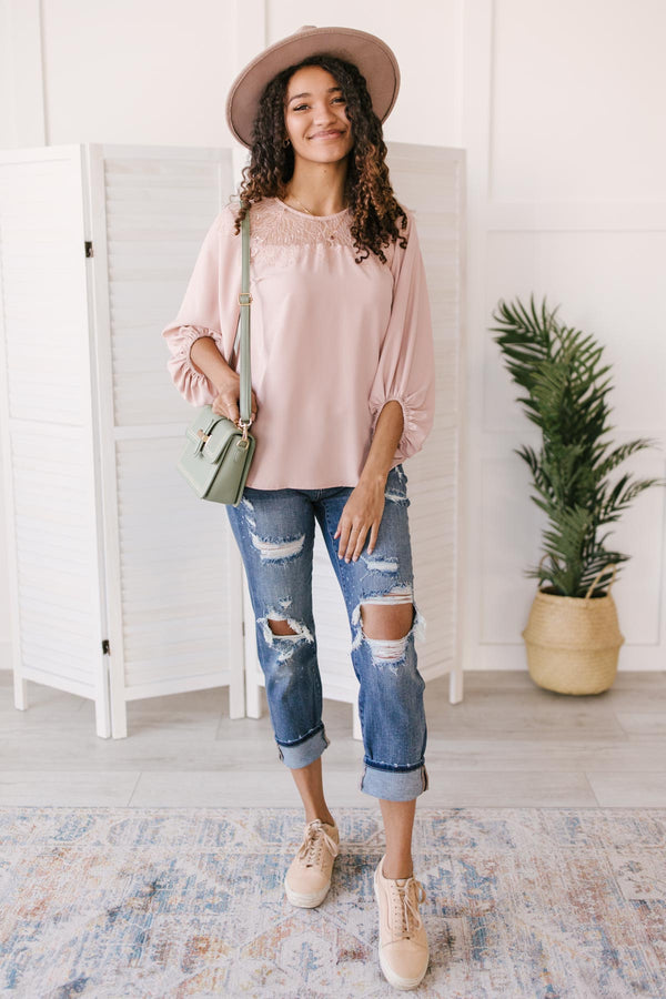 Straight Laced Blouse In Blush -SALE-
