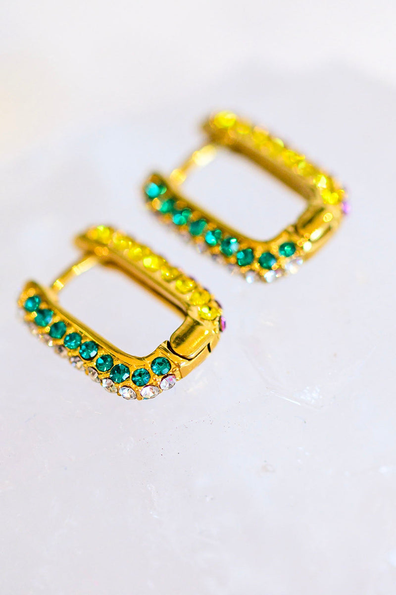 18k Gold Plated Set in Stone Rainbow Huggie Earrings
