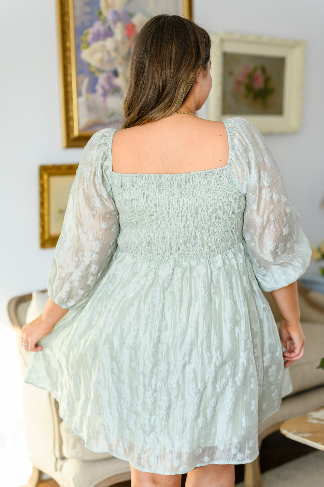 Spotting Fairies Puff Sleeve Dress in Sage Final -SALE-