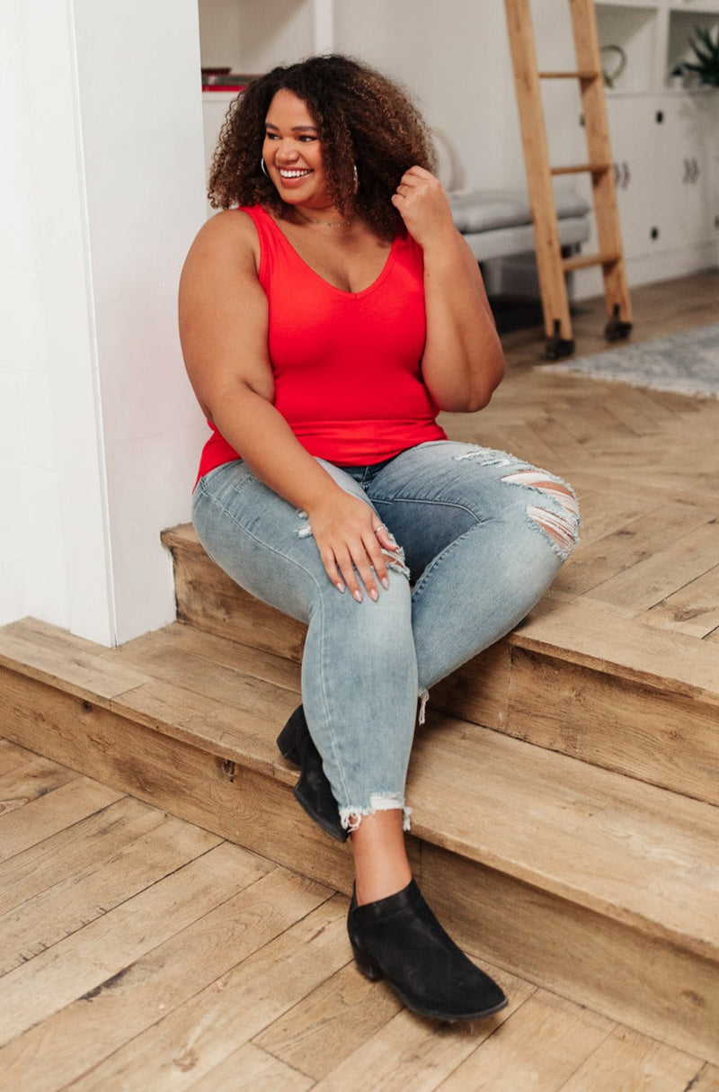POL Stay Easy Tank In Cherry