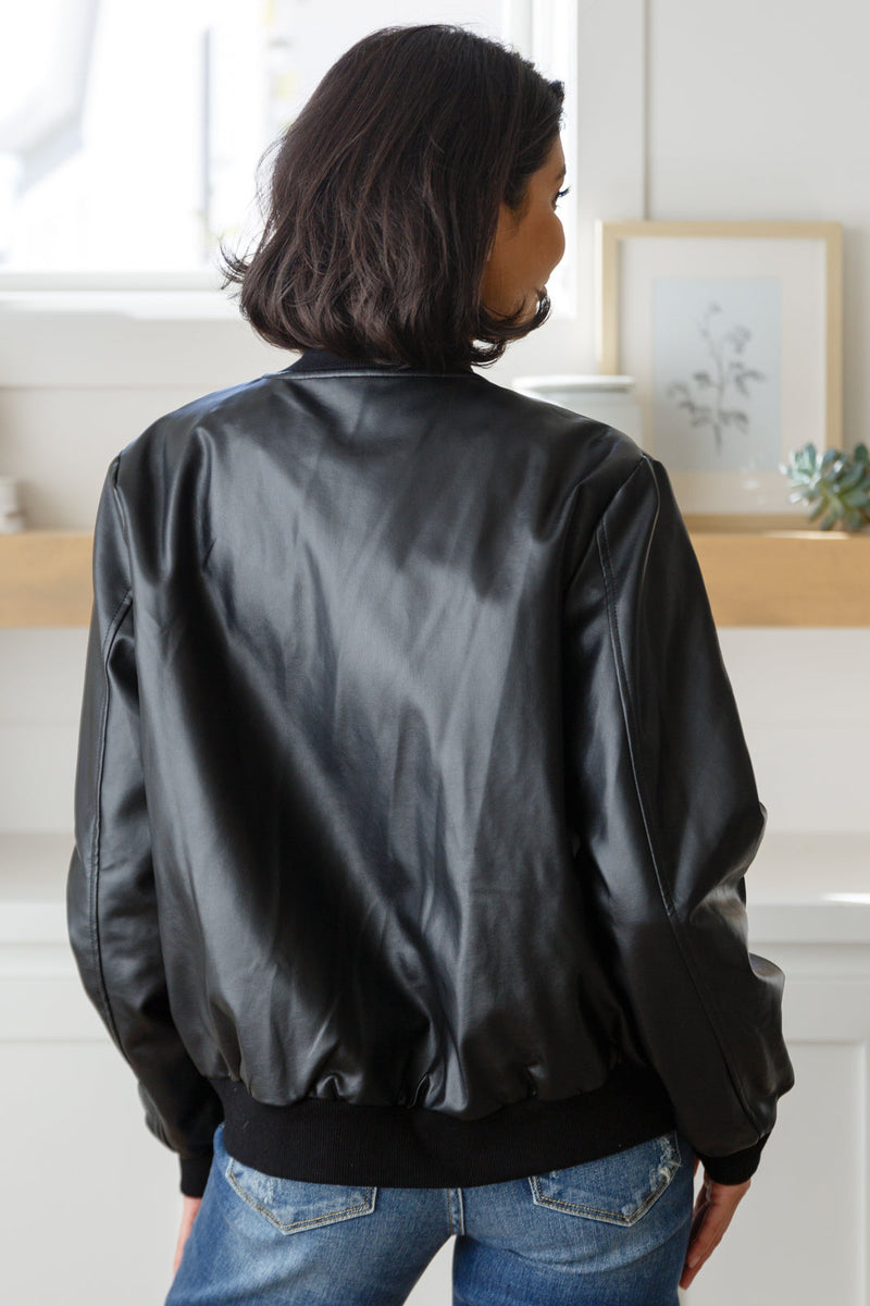 This Is It PU Leather Bomber Jacket In Black