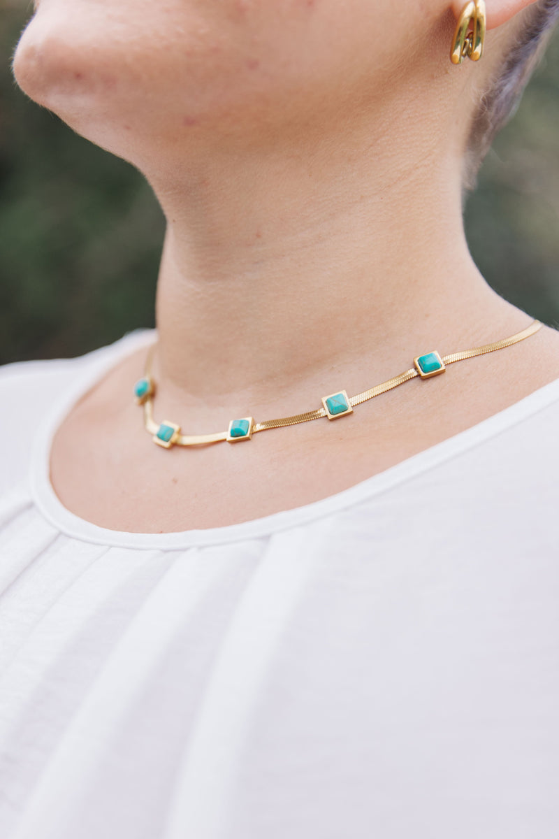 18K Gold Turquoise Squares Necklace