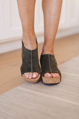 Walk This Way Wedge Sandals in Olive Suede