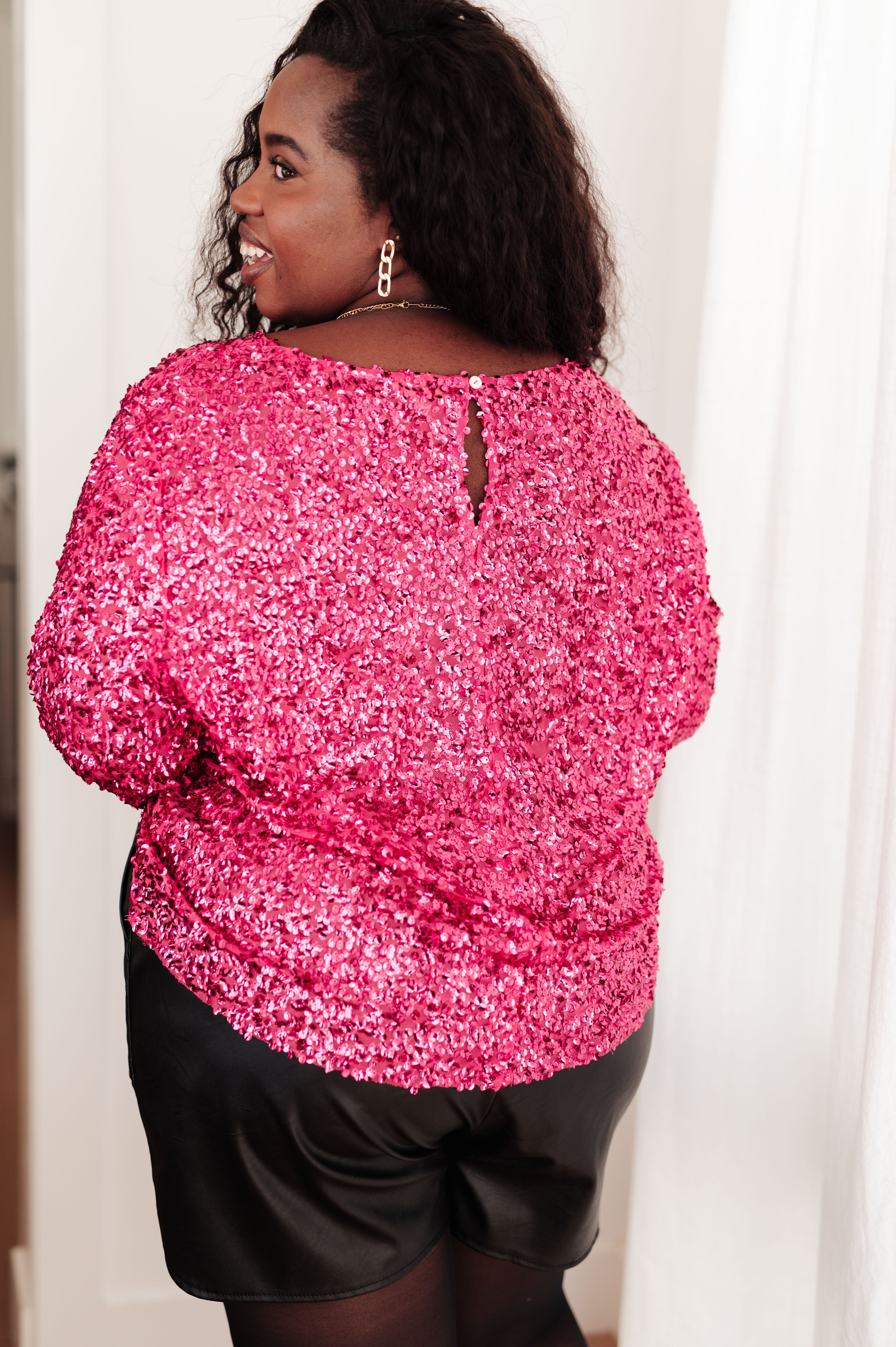 You Found Me Sequin Mesh Top in Fuchsia -SALE- (SIZE 2XL LEFT)