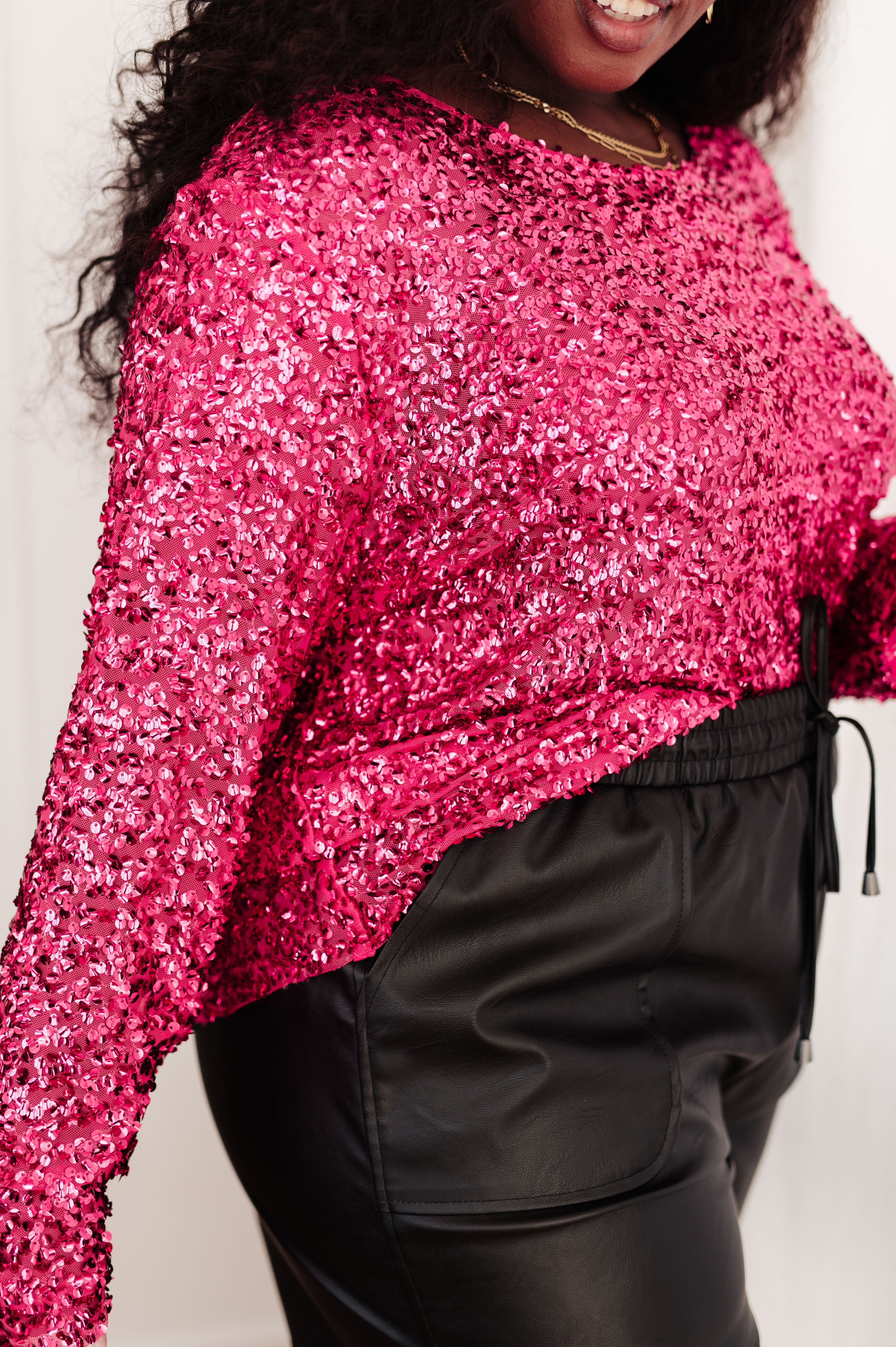 You Found Me Sequin Mesh Top in Fuchsia -SALE- (SIZE 2XL LEFT)