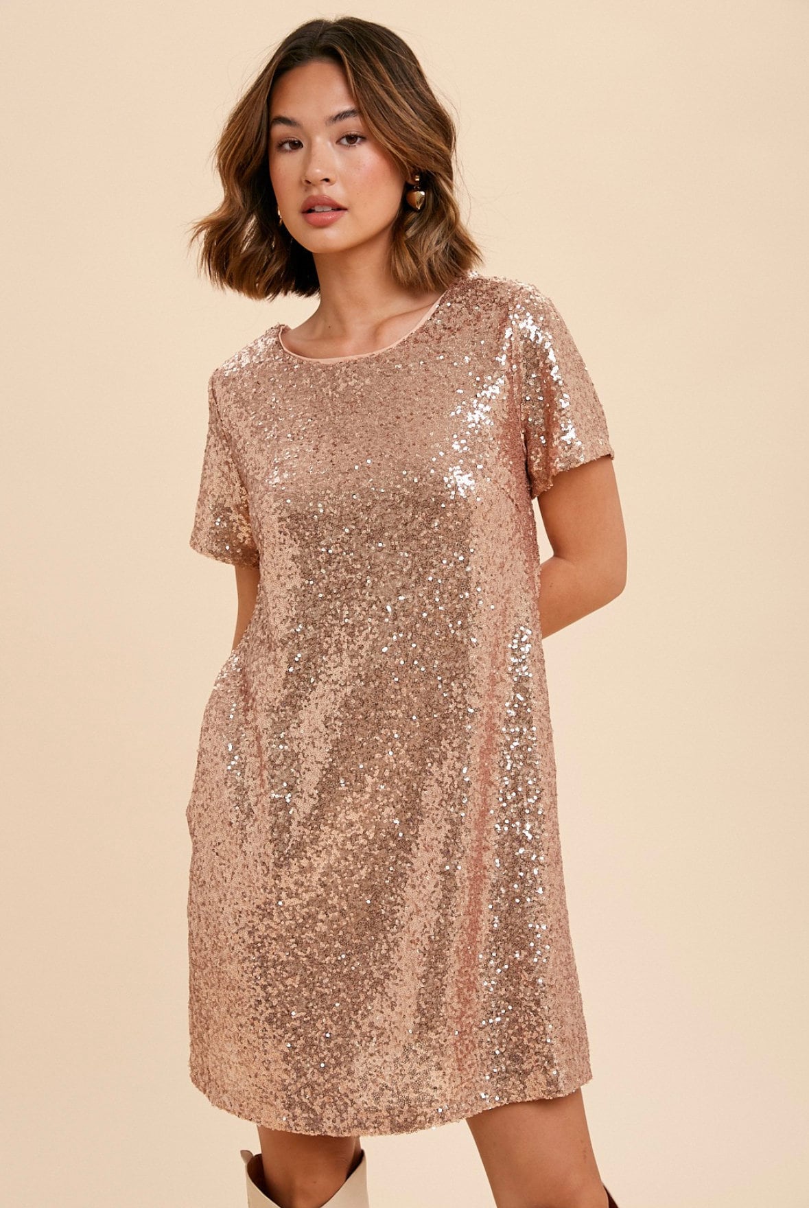 Taylor Swifty Sequin Dress In Rose Gold Fearless Era -FINAL SALE-