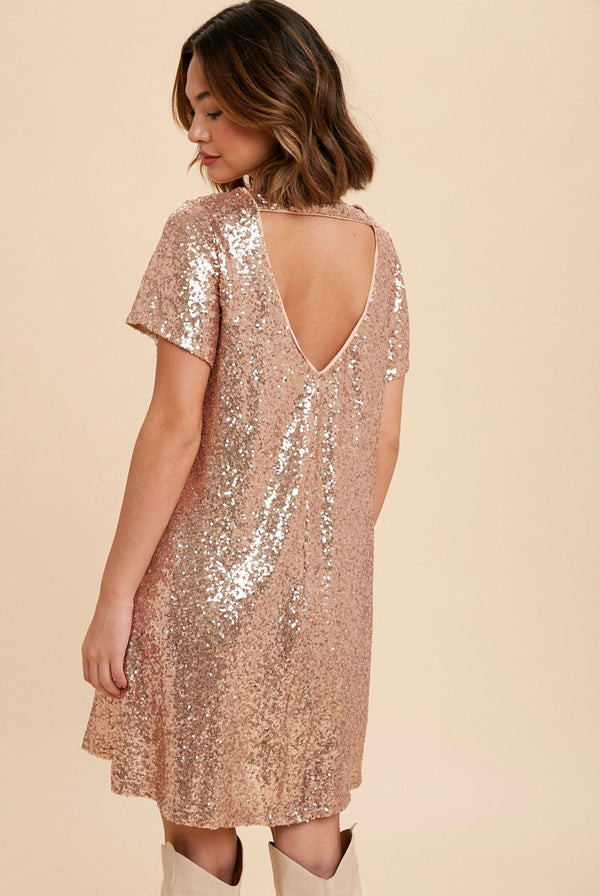 Taylor Swifty Sequin Dress In Rose Gold Era -SALE-