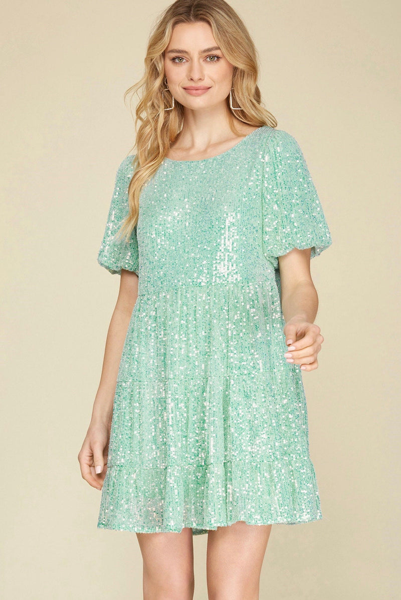 Taylor Swifty Sequin Dress in Teal Blue -SALE- (SIZE 1XL LEFT)