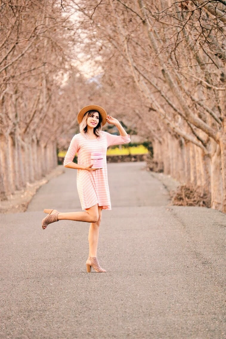 Timeless Love Striped Shift Dress In Peach