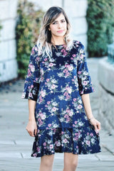 Set The Jewel Tone Floral Dress In Navy