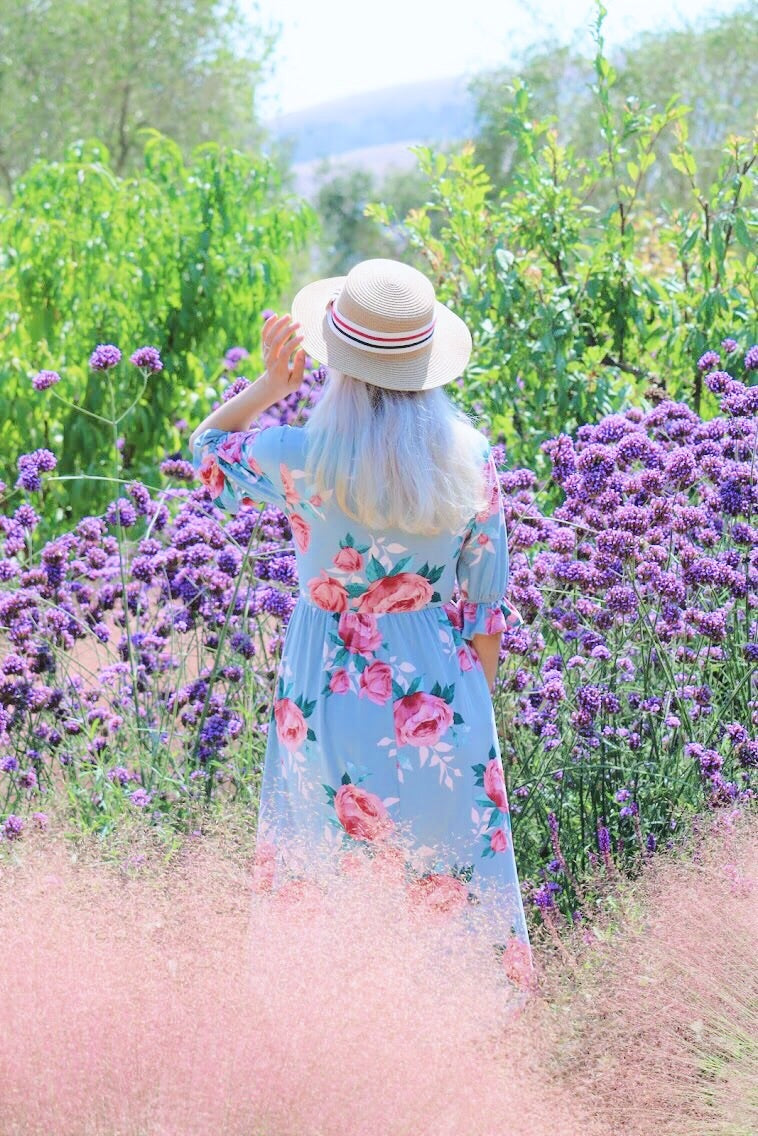 Rose Midi Dress In Powder Blue