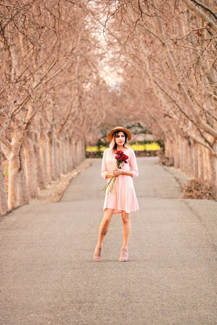 Timeless Love Striped Shift Dress In Peach