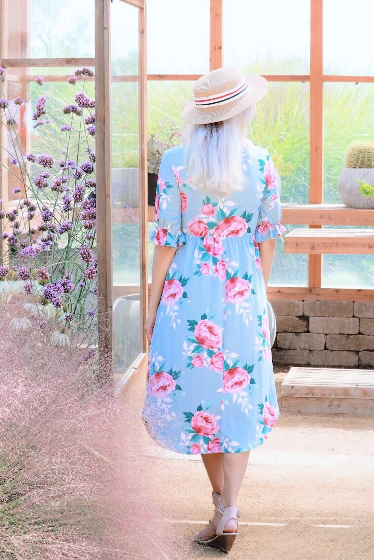 Rose Midi Dress In Powder Blue