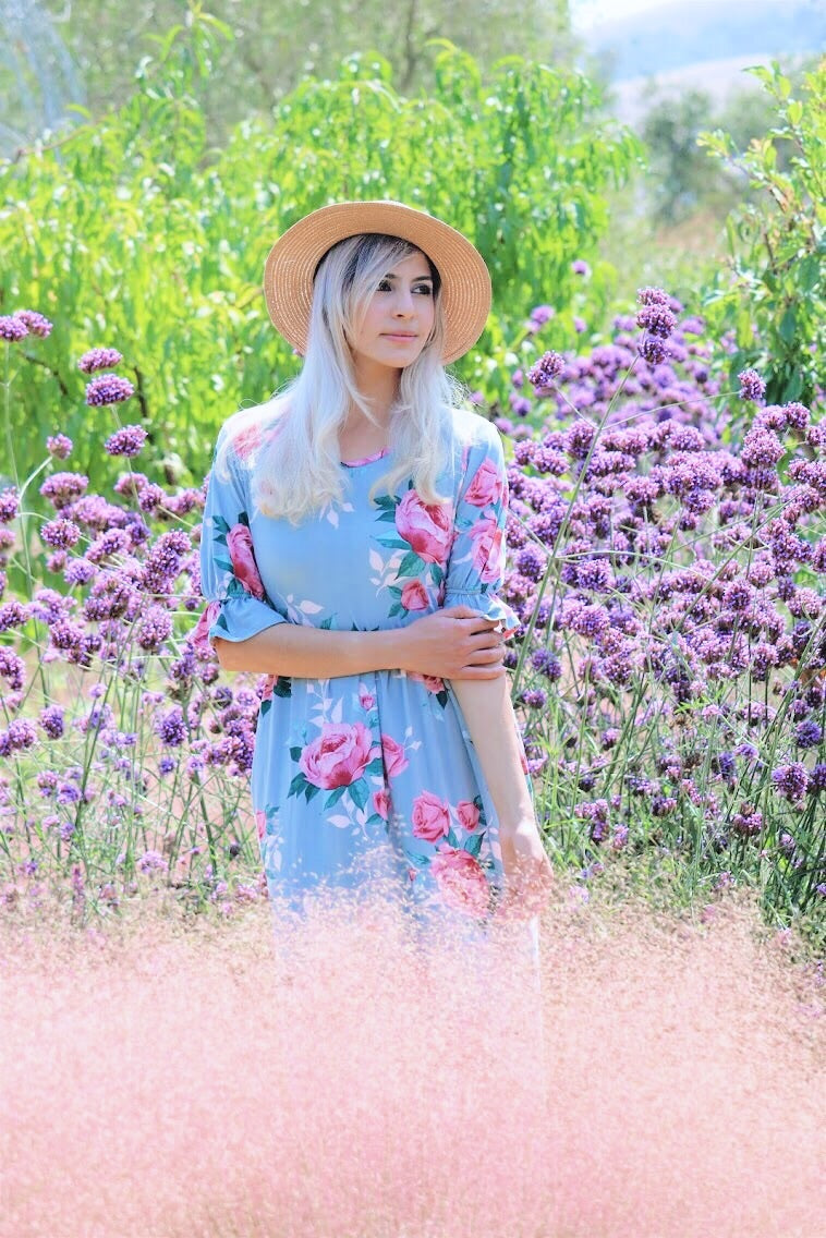 Rose Midi Dress In Powder Blue